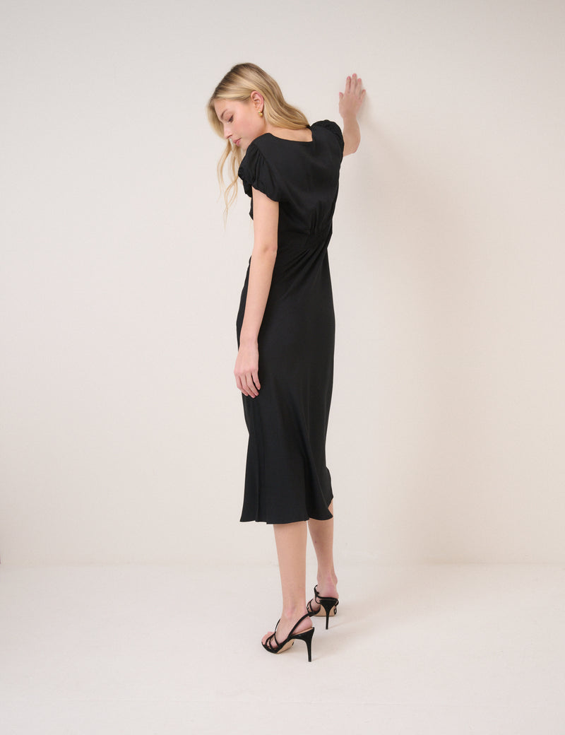 Black V-Neck Lina Midi Dress
