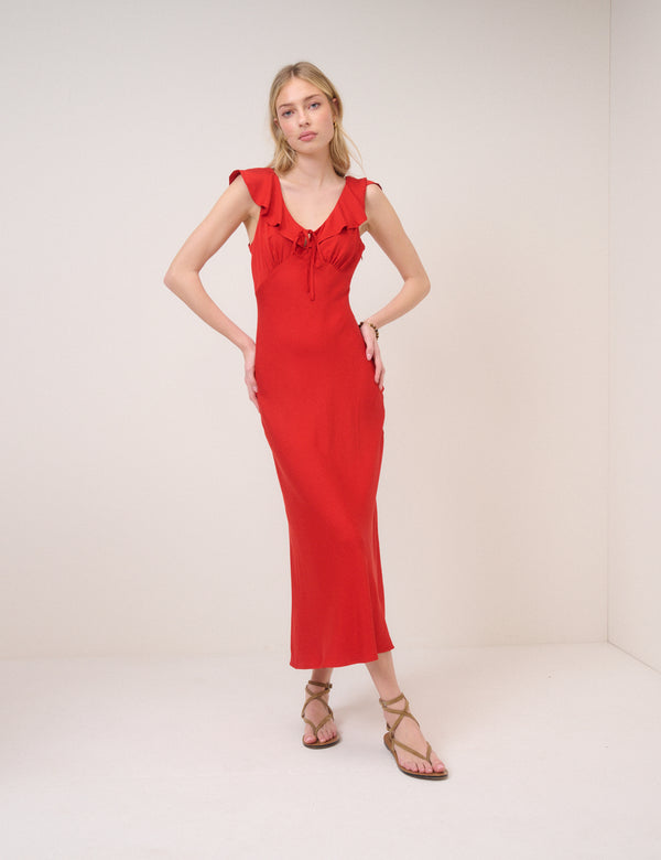 Red Cleo Midi Slip Dress