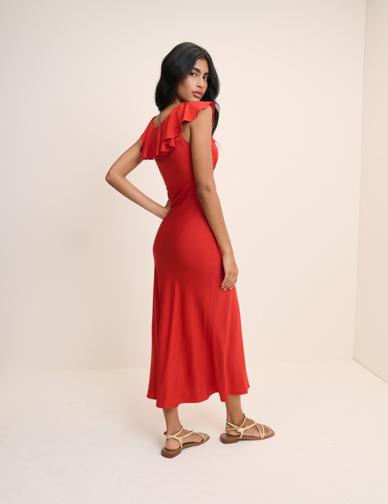 Red Cleo Midi Slip Dress