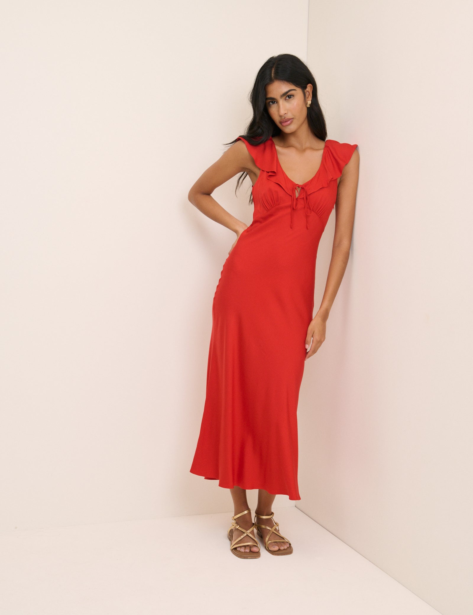 Red Cleo Midi Slip Dress Red Cleo Midi Slip Dress