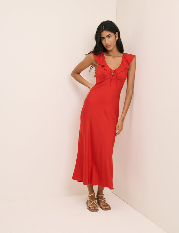 Red Cleo Midi Slip Dress