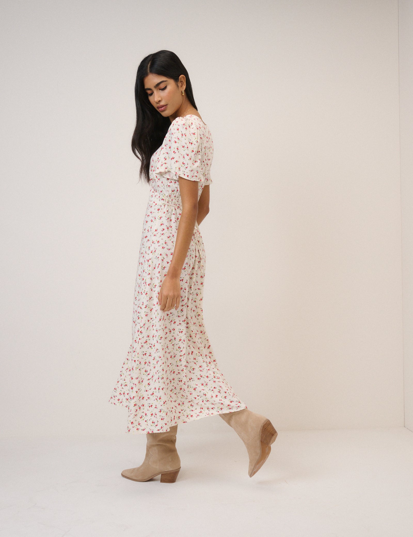 White Floral Atlas Midi Dress White Floral Atlas Midi Dress