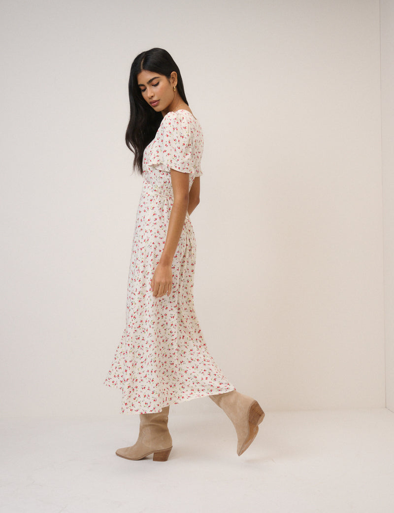 White Floral Atlas Midi Dress