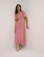 Pink Floral Atlas Midi Dress
