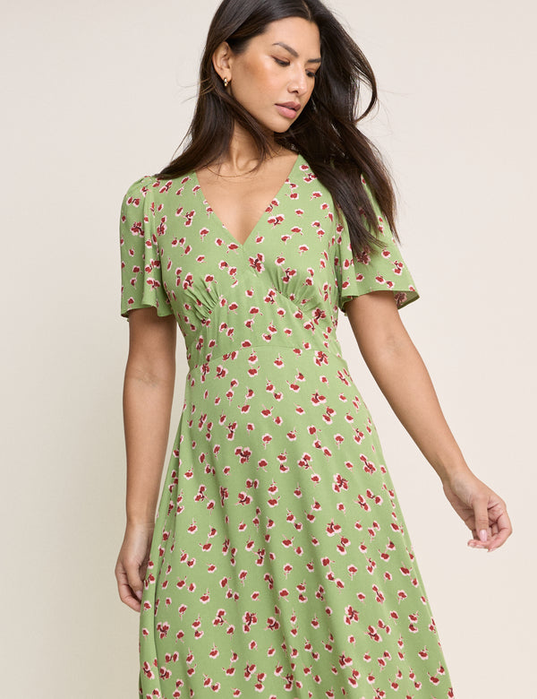 Green Floral Atlas Midi Dress