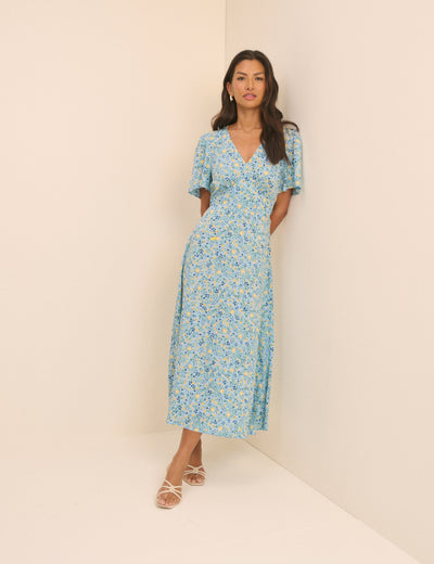 Blue Floral Atlas Midi Dress