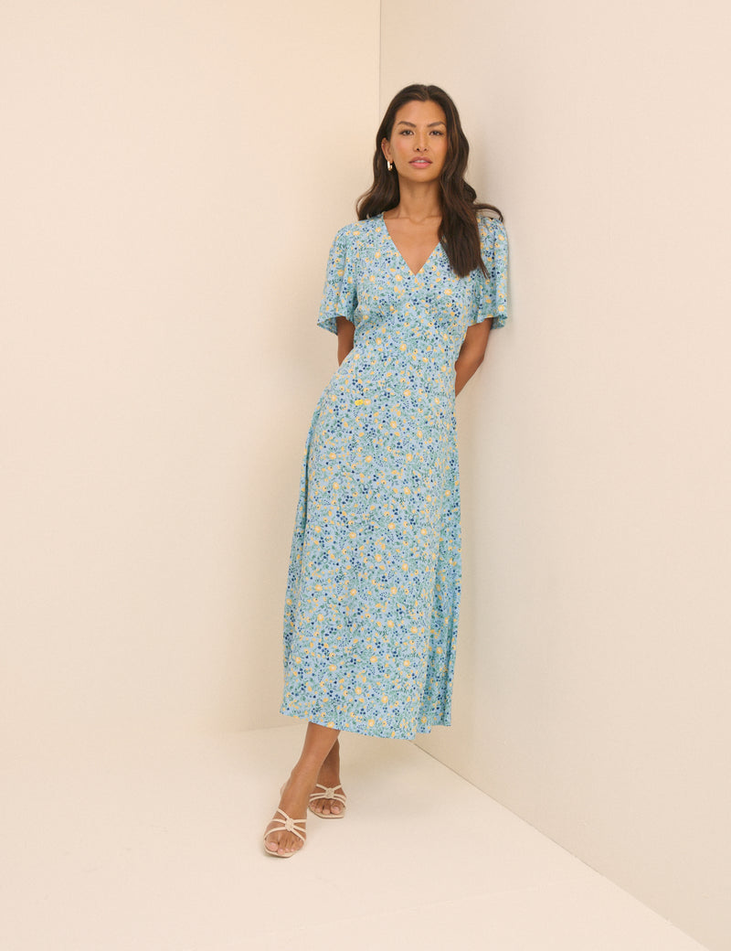 Blue Floral Atlas Midi Dress