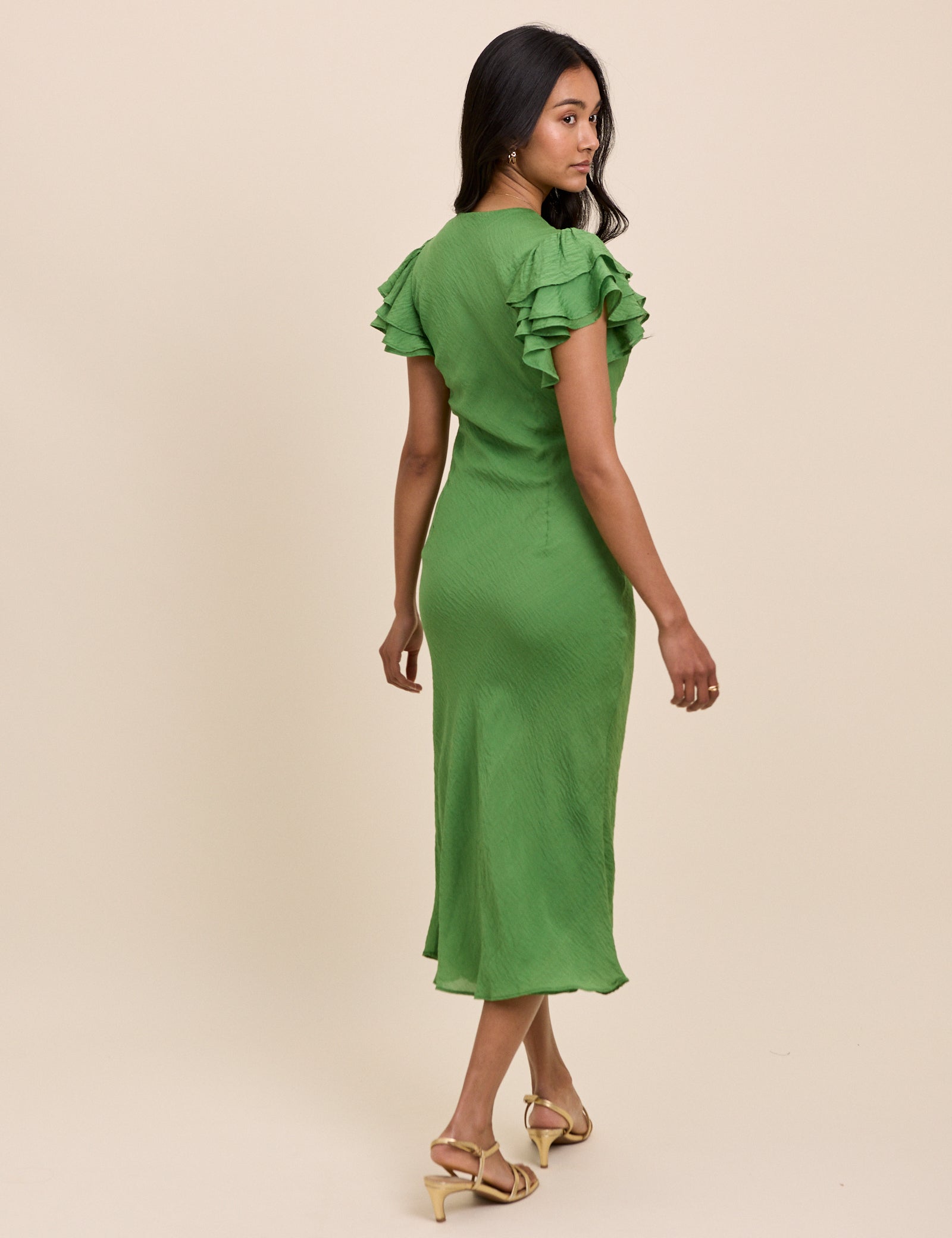 Green Frill Sleeve Layla Midi Dress Green Frill Sleeve Layla Midi Dress