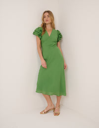 Green Frill Sleeve Layla Midi Dress