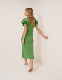 Green Frill Sleeve Layla Midi Dress