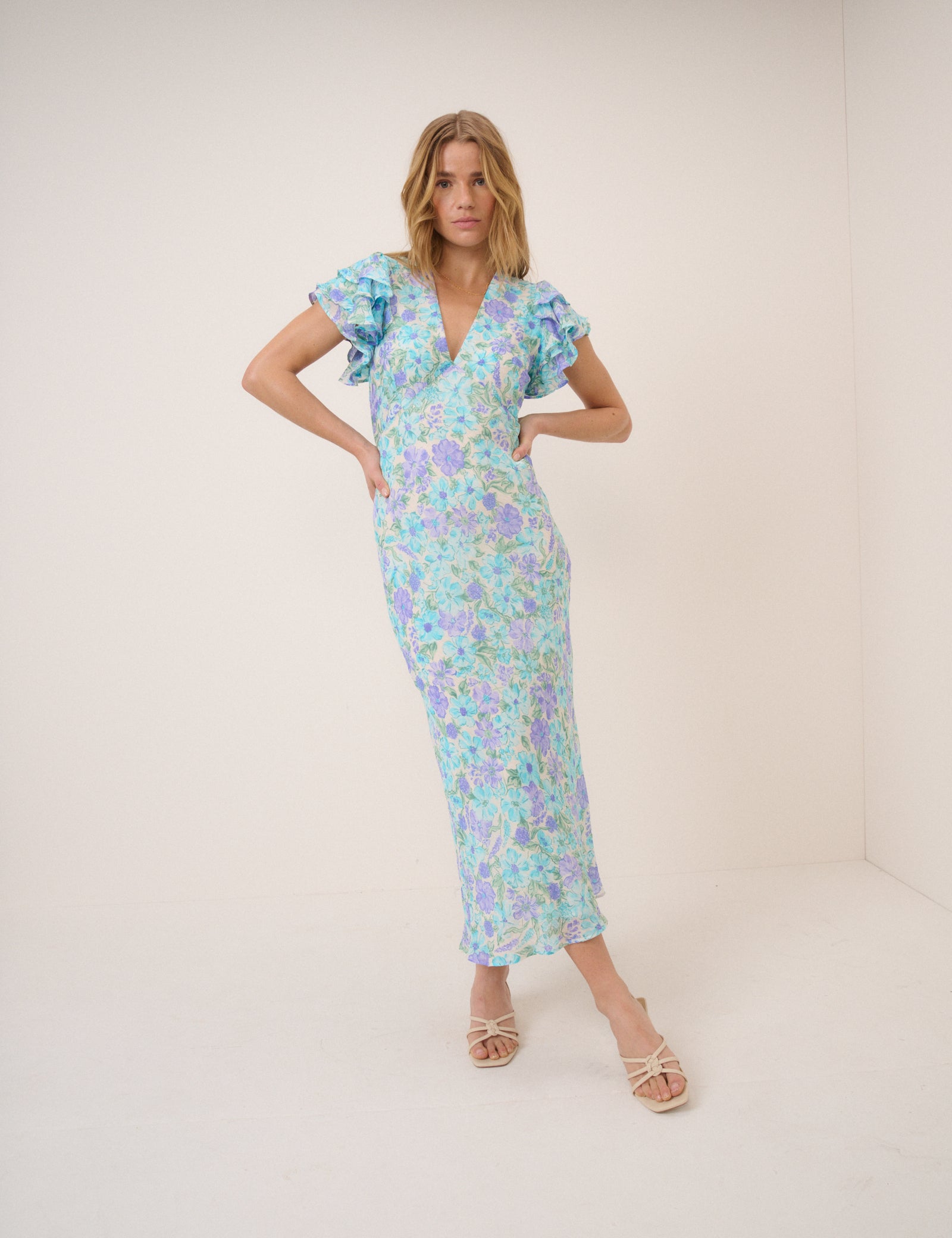 Blue Floral Layla Midi Dress