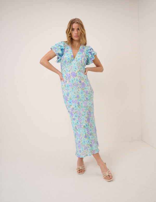 Blue Floral Layla Midi Dress