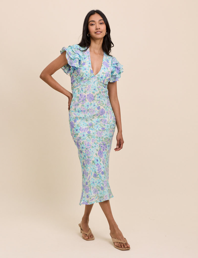 Floral V-Neck Short Sleeve Layla Midi Dress