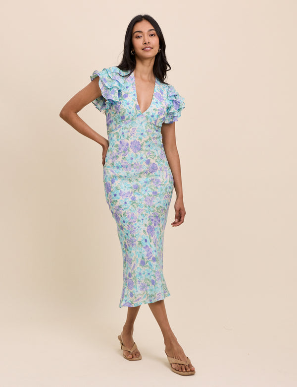 Blue Floral Layla Midi Dress