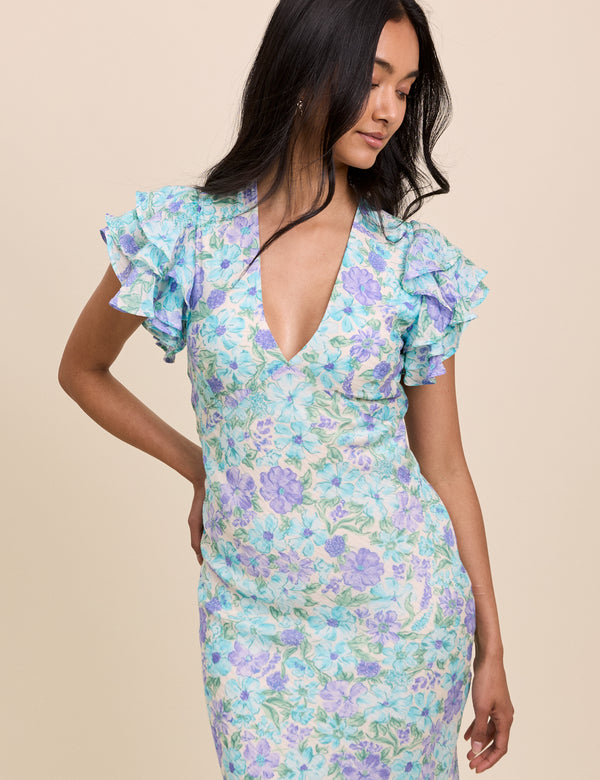 Blue Floral Layla Midi Dress