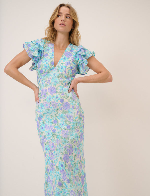 Blue Floral Layla Midi Dress