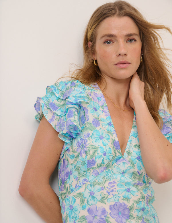 Blue Floral Layla Midi Dress