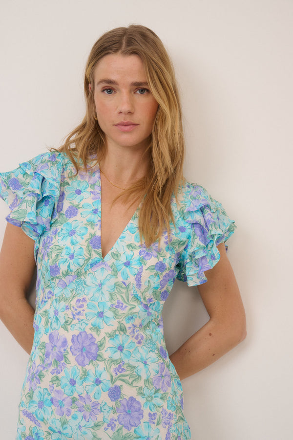 Blue Floral Layla Midi Dress