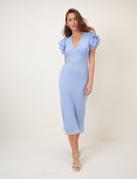 Blue Frill Sleeve Layla Midi Dress