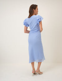 Blue Frill Sleeve Layla Midi Dress