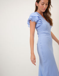 Blue Frill Sleeve Layla Midi Dress