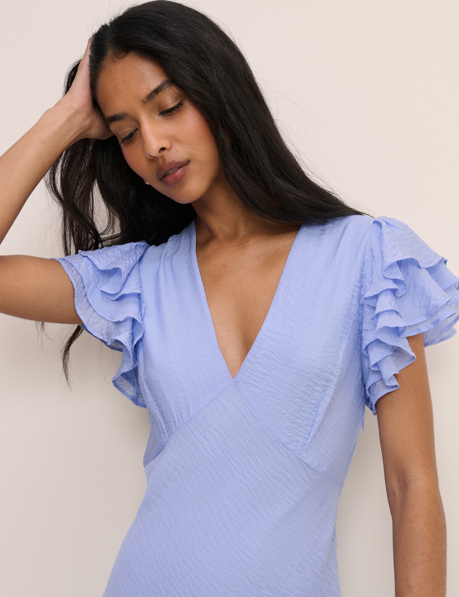 Blue Frill Sleeve Layla Midi Dress