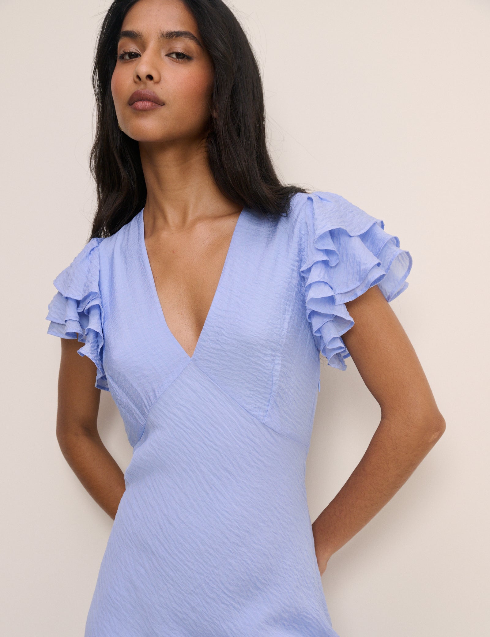 Blue Frill Sleeve Layla Midi Dress