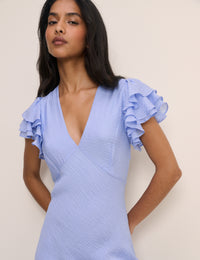 Blue Frill Sleeve Layla Midi Dress
