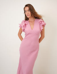 Pink Frill Sleeve Layla Midi Dress