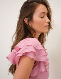 Pink Frill Sleeve Layla Midi Dress