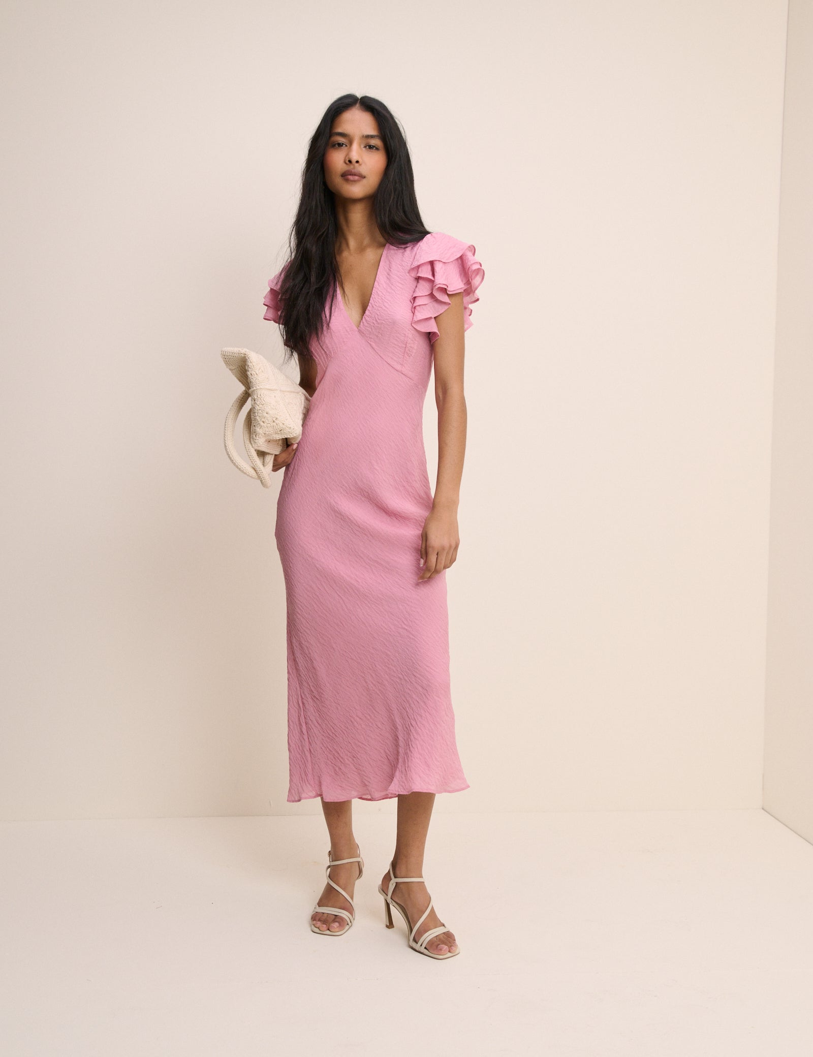 Pink Frill Sleeve Layla Midi Dress