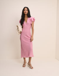 Pink Frill Sleeve Layla Midi Dress