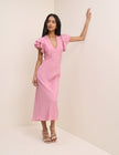 Pink Frill Sleeve Layla Midi Dress