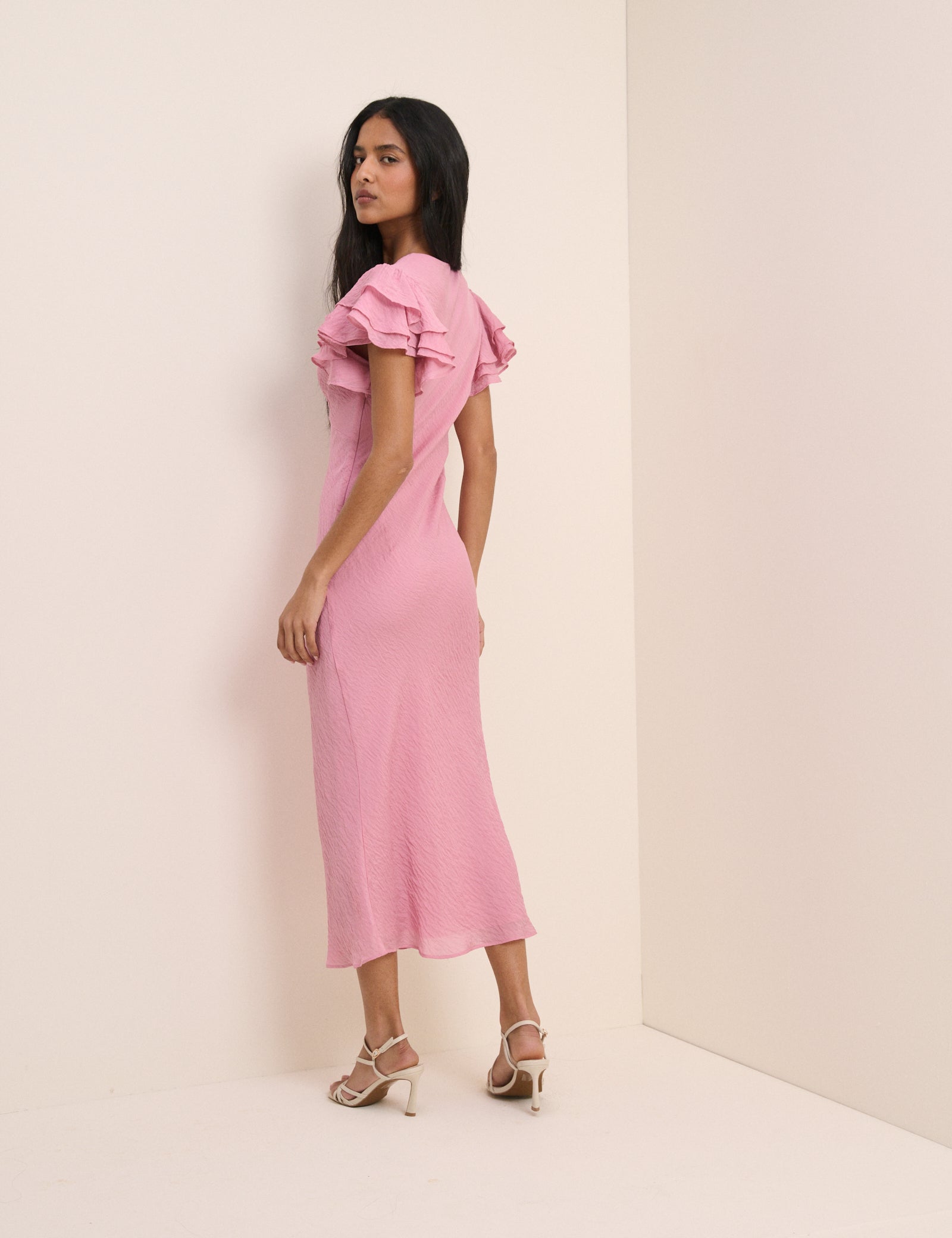 Pink Frill Sleeve Layla Midi Dress