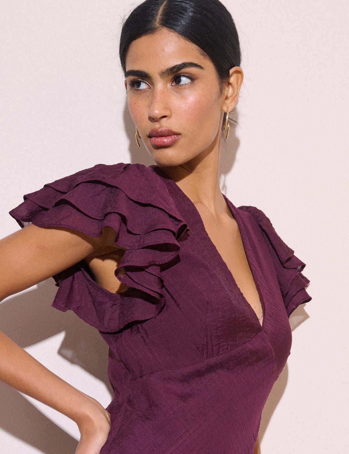 Purple Frill Sleeve Layla Midi Dress