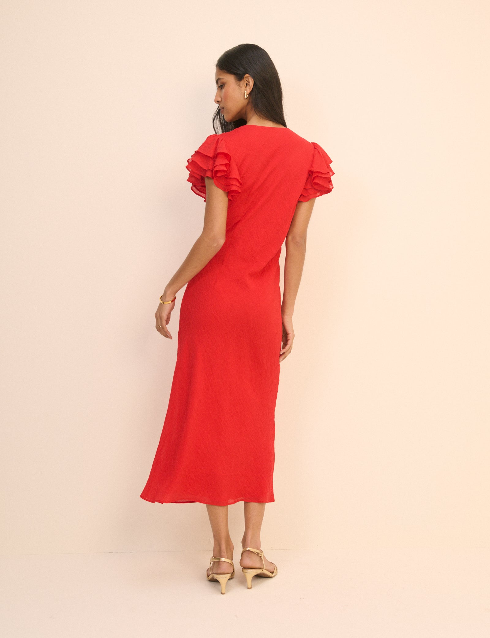 Red Frill Sleeve Layla Midi Dress