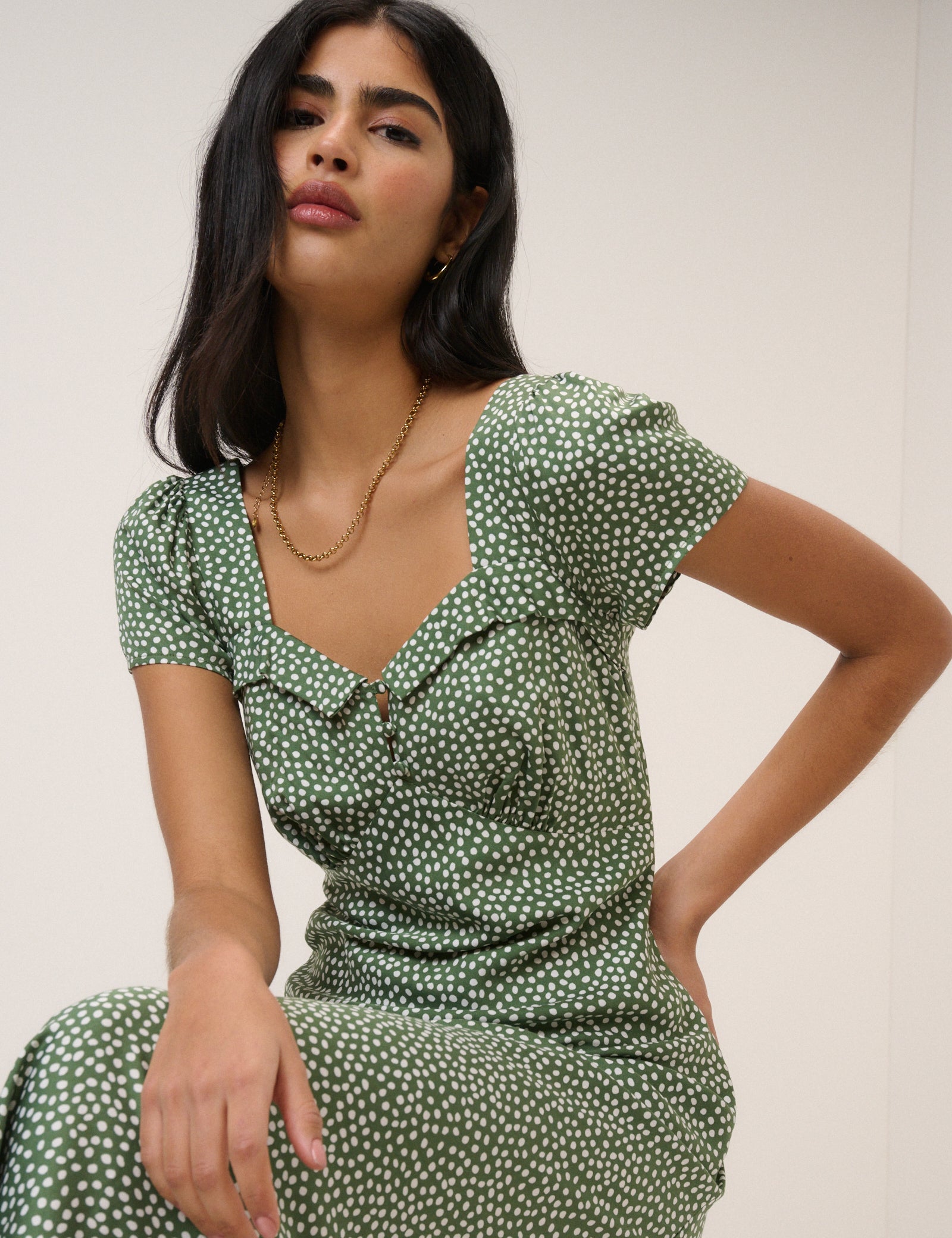 Green Spotty Tia Midi Dress Green Spotty Tia Midi Dress