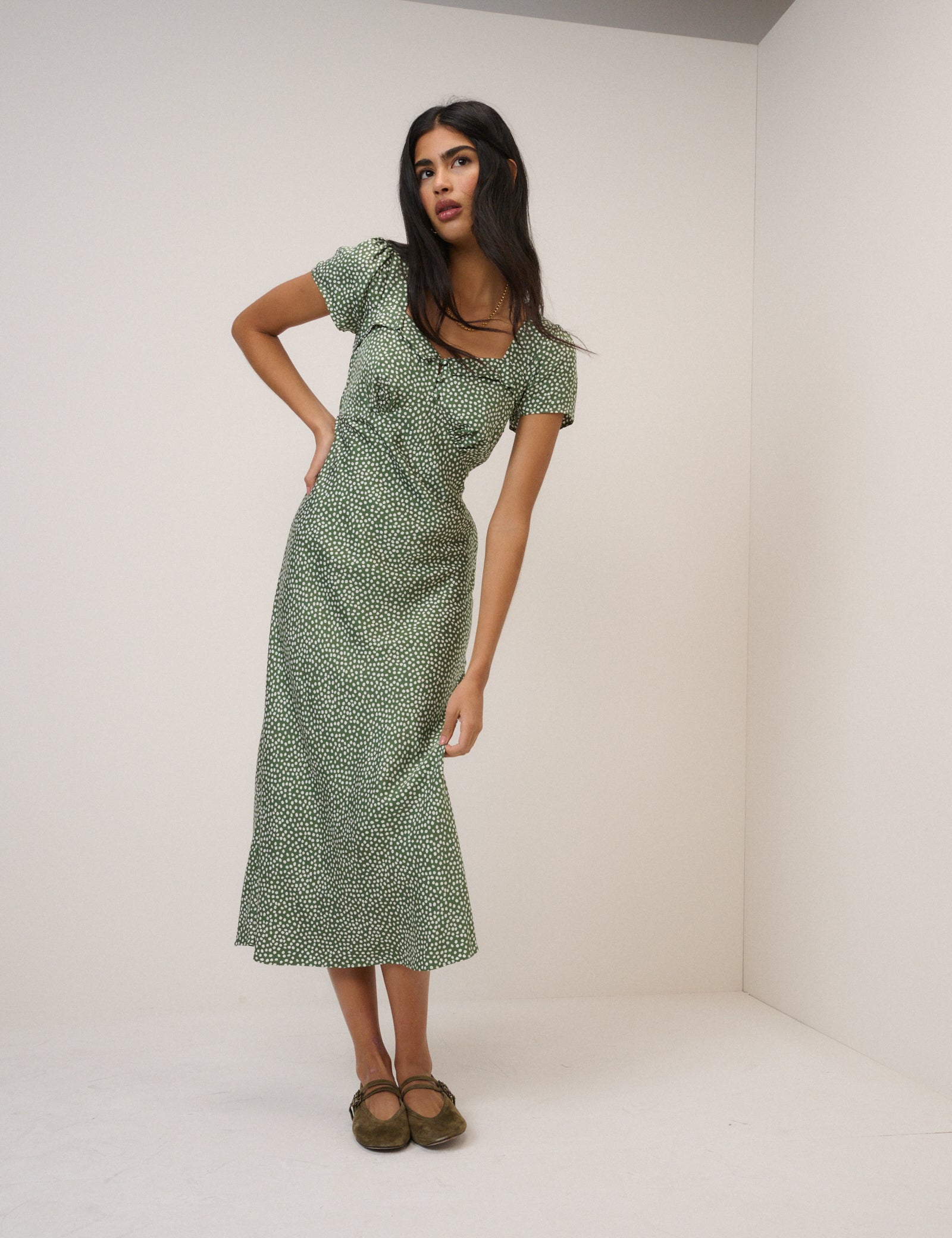 Green Spotty Tia Midi Dress