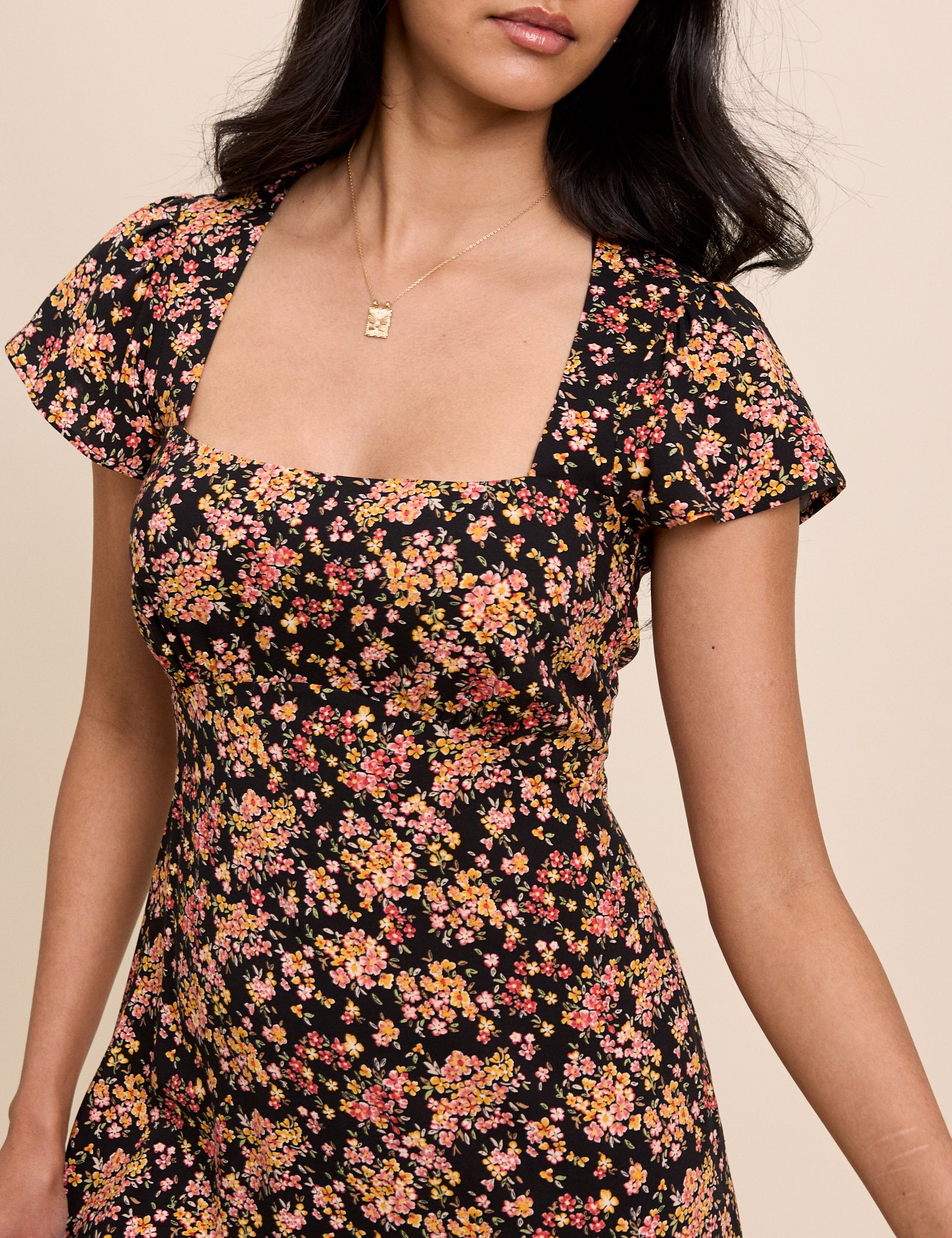 Black Floral Nora Midi Dress