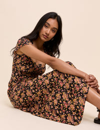 Black Floral Nora Midi Dress