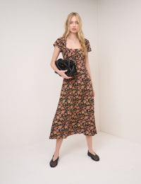 Black Floral Nora Midi Dress