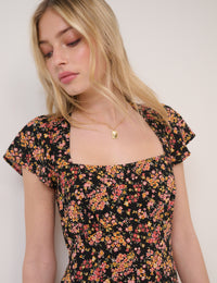 Black Floral Nora Midi Dress