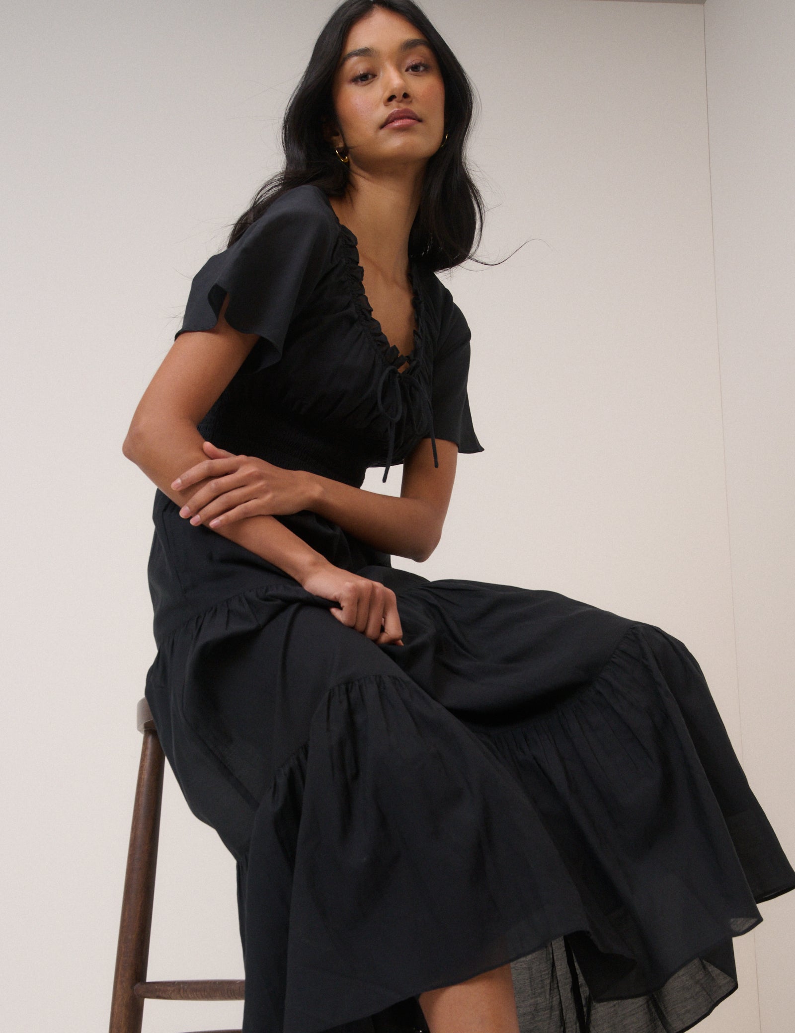 Black Tiered Caliope Midi Dress