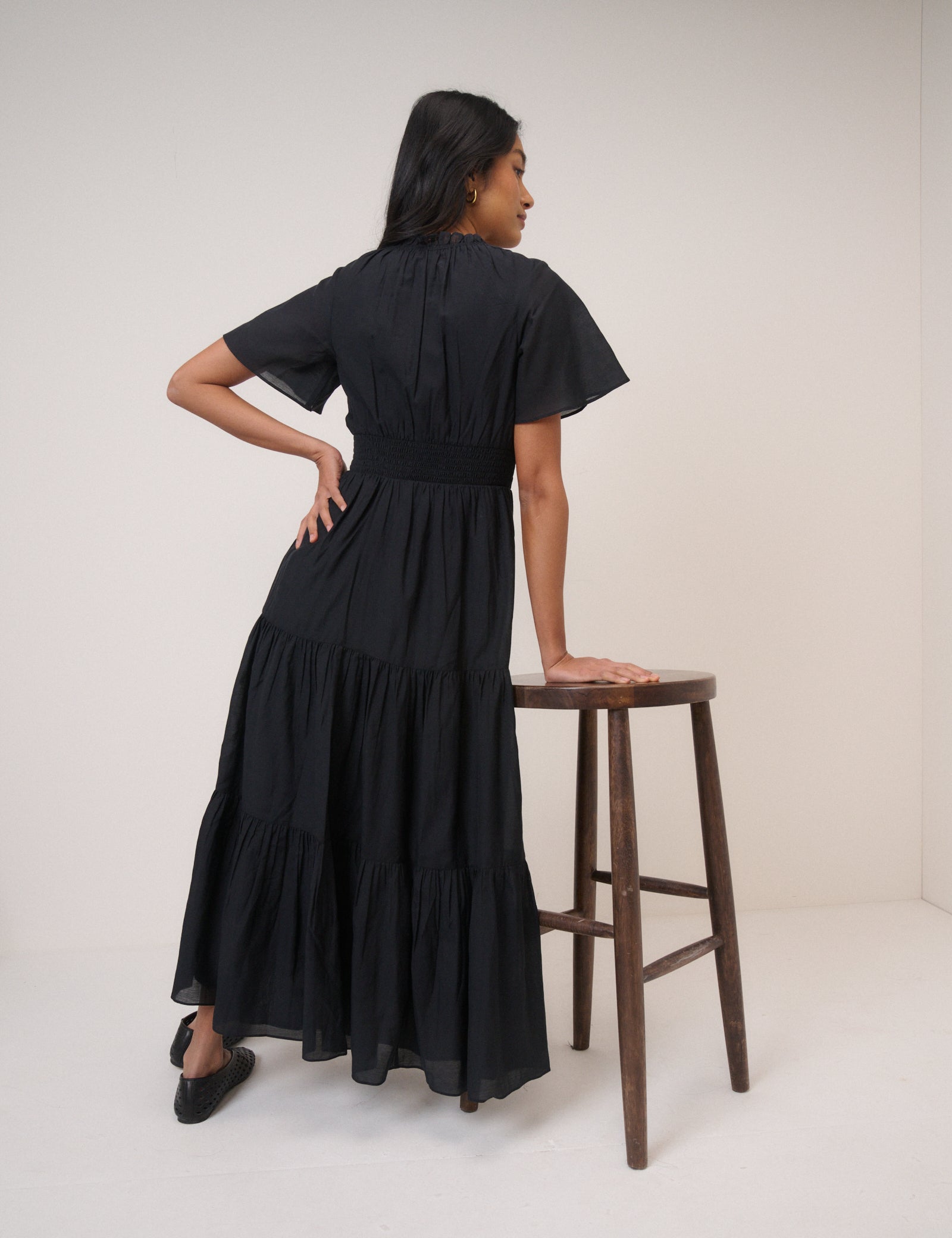 Black Tiered Caliope Midi Dress