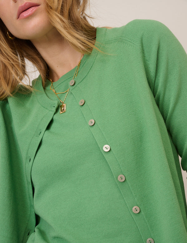 Green Crew Neck Cardigan