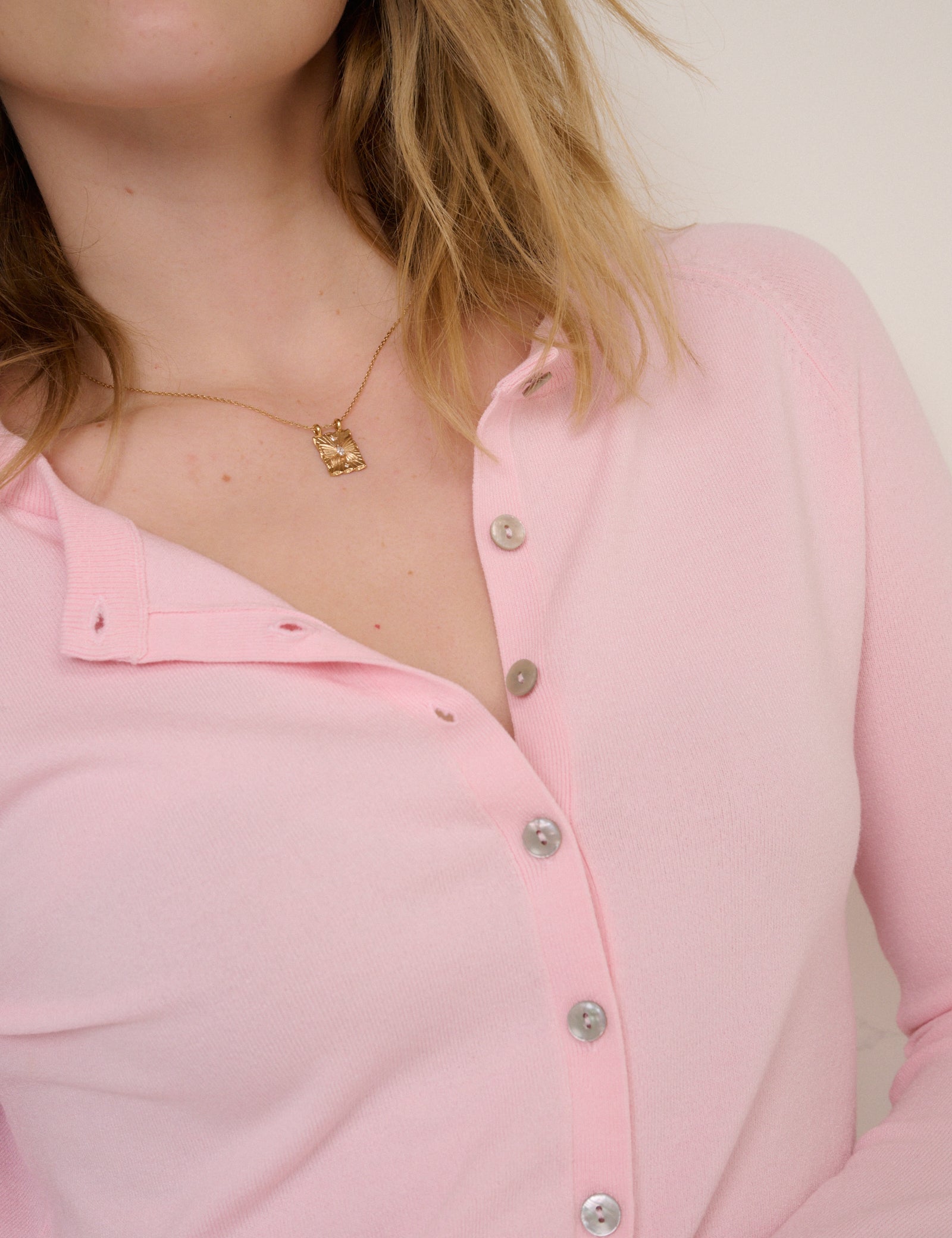 Pink Crew Neck Cardigan