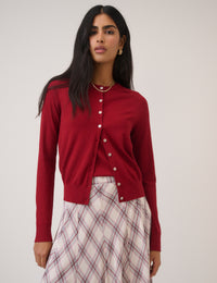 Red Crew Neck Cardigan
