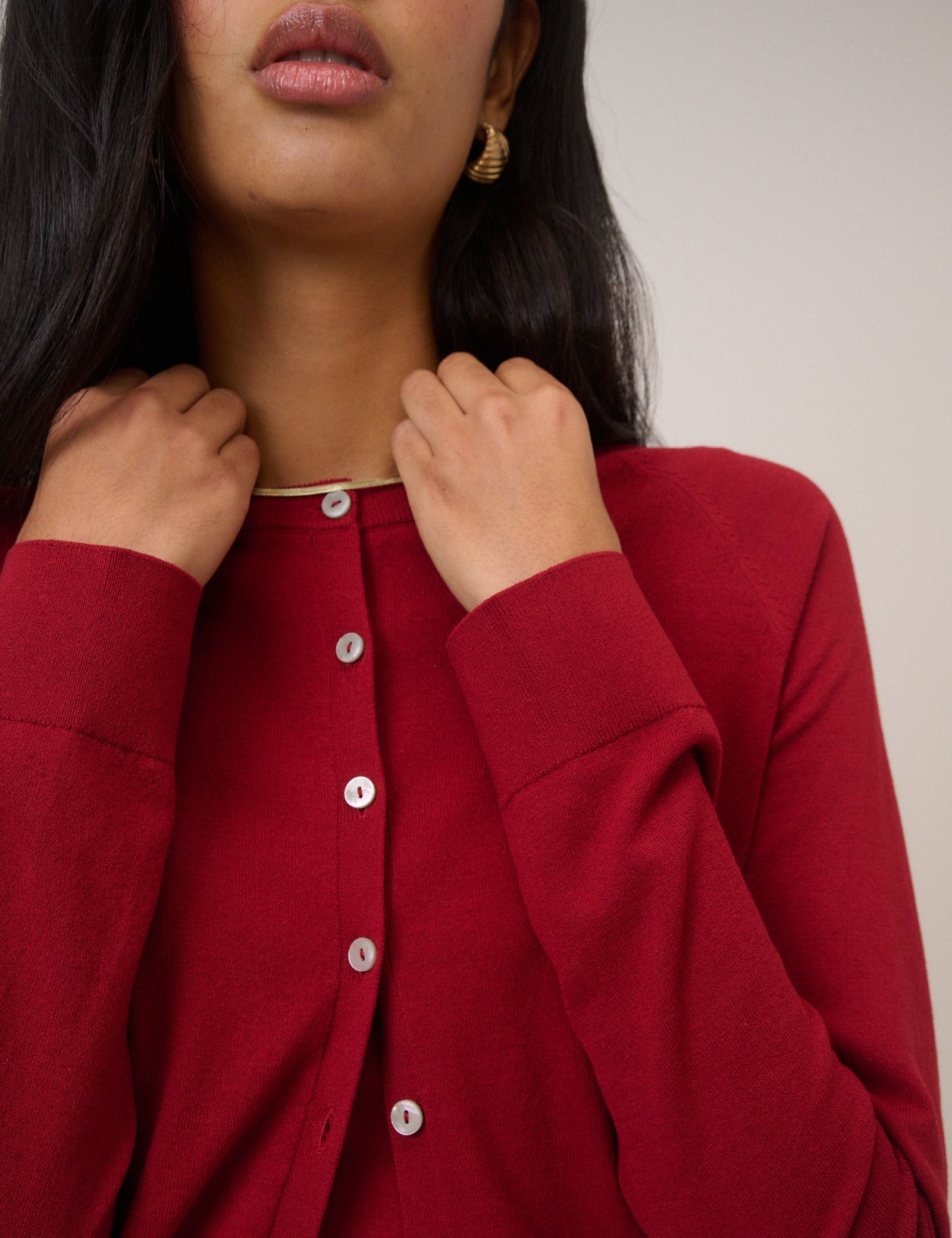 Red Crew Neck Cardigan