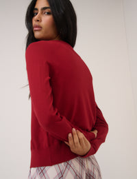 Red Crew Neck Cardigan