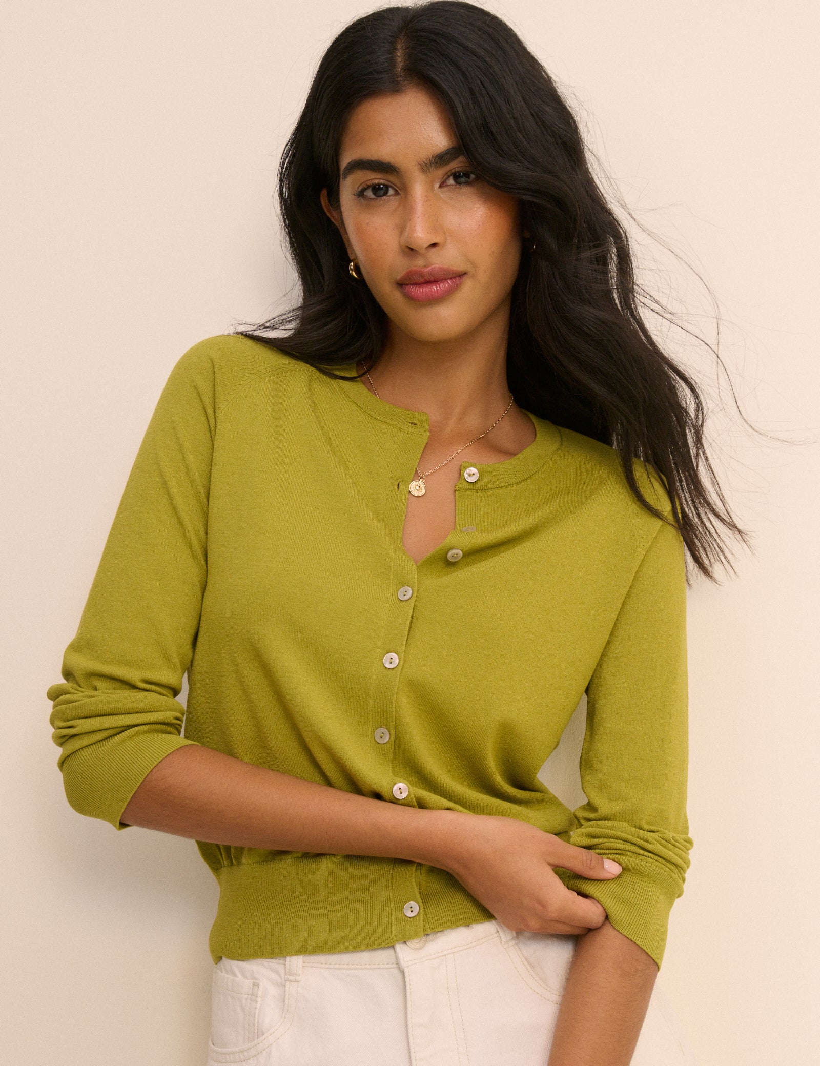 Chartreuse Green Crew Neck Cardigan